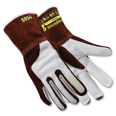 HexArmor 5054-L HeatArmor MIG/TIG Welding Gloves, 5054, MIG Welding, Goatskin Leather, Large, Brown/White, Gauntlet Cuff