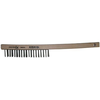 Anchor Brand 94923 Hand Scratch Brush, 3 X 19 Rows, Stainless Steel Wire, Curved Wood Handle