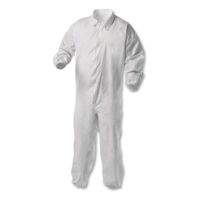 KleenGuard 38930 A35 Economy Liquid and Particle Protection Coveralls, Zipper Front/Elastic Wrists/Ankles, White, 2XL