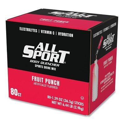 ALL SPORT 10121243 Body Quencher Sports Drink Mix Powder Stick, 1.29 oz Stick, Yields 16.9 oz to 20 oz, Fruit Punch