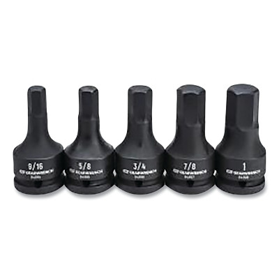GEARWRENCH 84899-06 Impact Socket Set, 3/4 in Dr, 6-point, SAE, 9/16 in to 1 in, 5-Pc Hex Bit, Incl Metal Rail