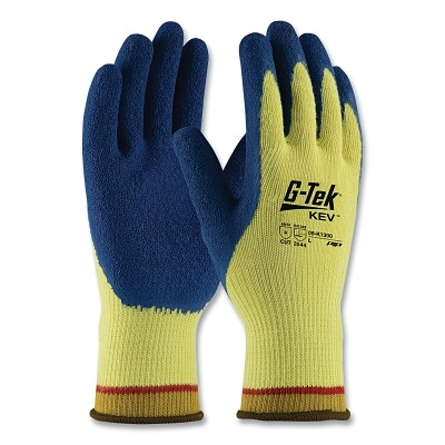 G-Tek 09-K1300/S G-Tek KEV Premium Seamless Knit Gloves with Crinkle Grip, Palm/Fingers, Small, Blue/Yellow