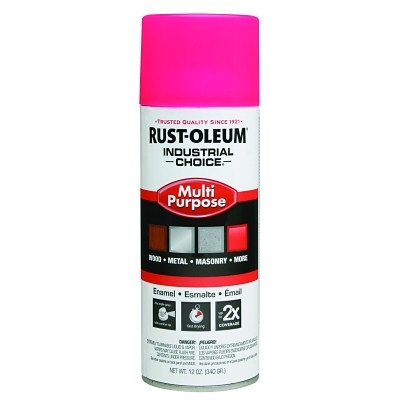 Rust-Oleum 1659830 Industrial Choice 1600 System Enamel Aerosols, 12 oz, Fluorescent Pink, Hi-Gloss