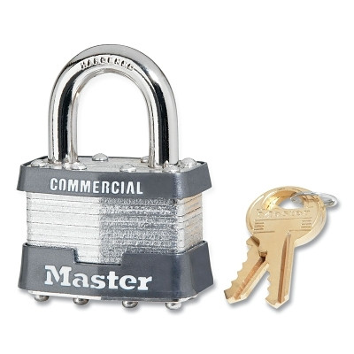 Master Lock 81KA18R06 No. 81 Laminated Steel Padlock, 5/16 in dia x 3/4 in W x 15/16 in H Shackle, Silver/Gray, Keyed Alike, Keyed 18R06
