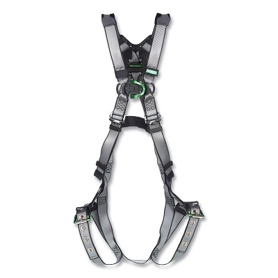 MSA 10195098 V-FIT Full-Body Harness, Back/Chest D-Rings, XL, QC Chest/Tongue-Buckle Leg Straps, No Padding