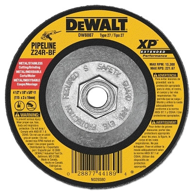 DeWalt DW8807 Extended Performance Type 27 Depressed Center Wheel, 4 1/2", Z24R, 1/8 in Thick