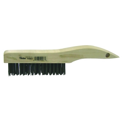 Weiler 44063 Shoe Handle Scratch Brush, 10 in L, 4 x 16 Rows, Steel Wire, Wood Handle