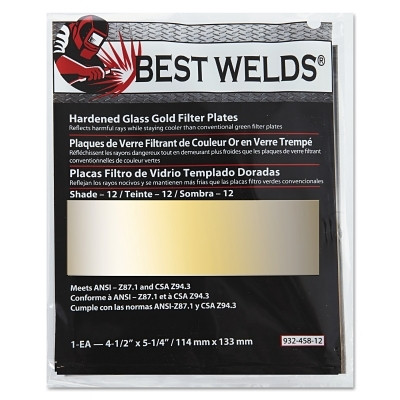 Best Welds 93245812 Hardened Glass Gold Filter Plate, Gold/12, 4.5 in x 5.25 in, SH12, Glass