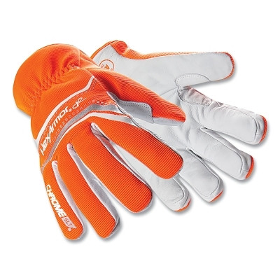 HexArmor 4075-XXL Chrome SLT Lightweight Leather Palm Cut-Resistant Gloves, 4075, A6 Cut, 2X-Large, White/Hi-vis Orange