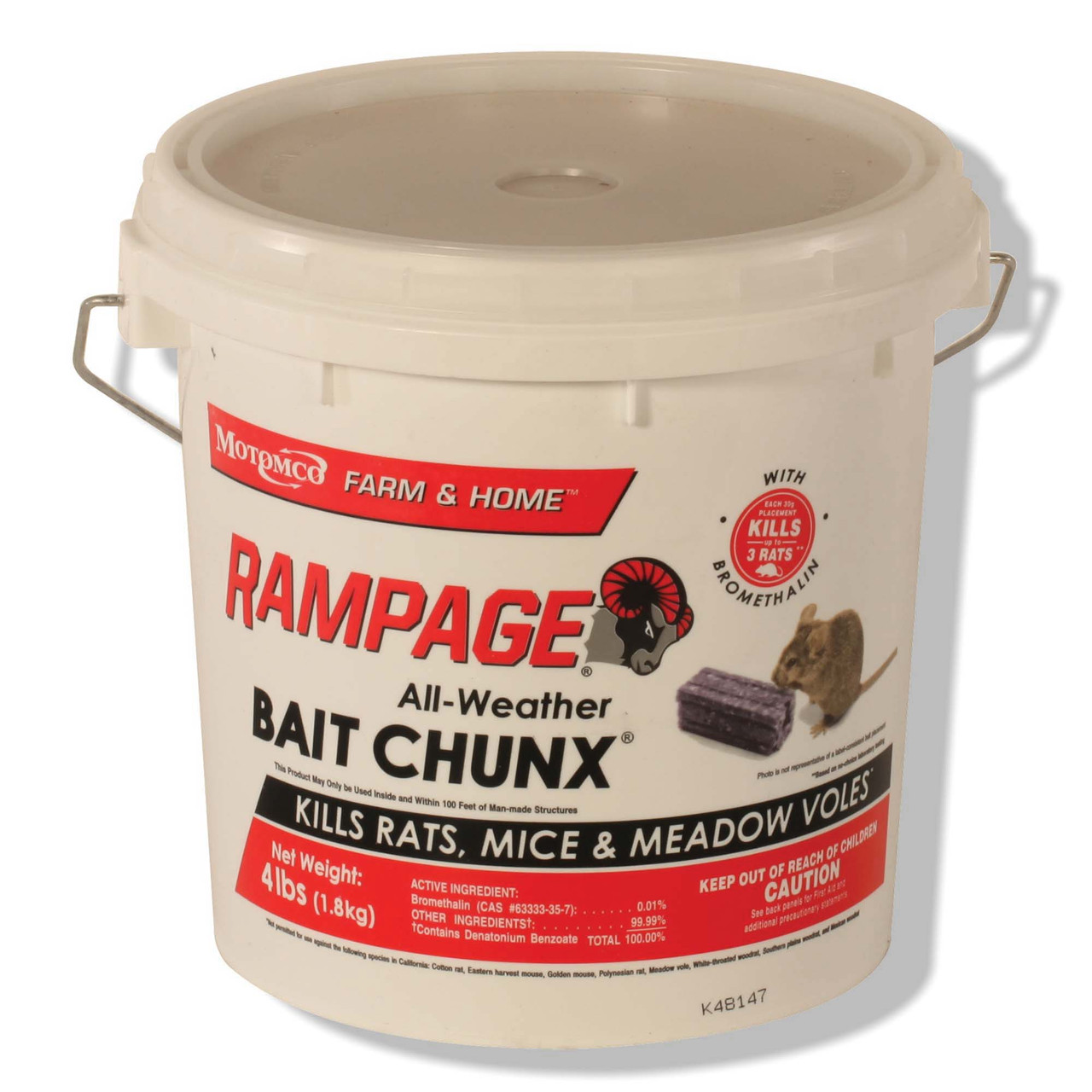Rampage® Rat and Mouse Bait, 4.033 lb, Pail, Chunx