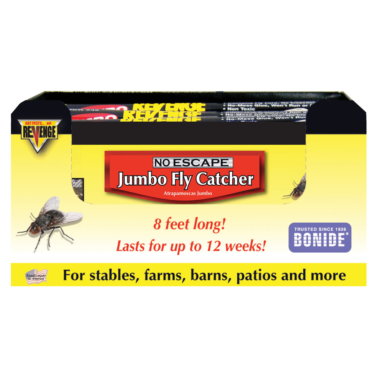 REVENGE No Escape Window Fly Catchers, Pack of 4 Non-Toxic Sticky Tape  Strips for Indoor Use, Attract & Trap Insects