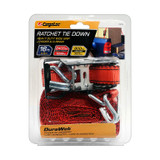 Ratchet Tie Down Strap With J-Hooks and D-Rings, 2400 lb Strength, Polyester, 1 in W x 16 ft L