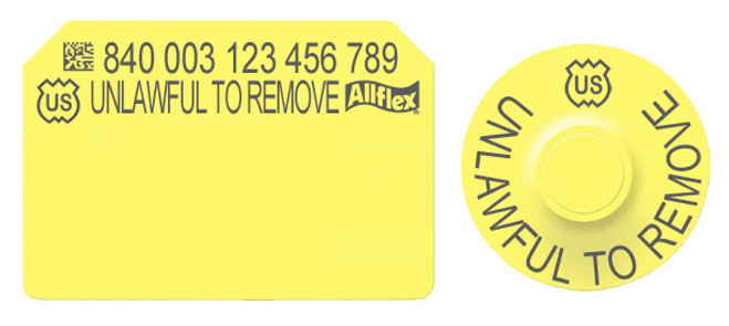 Allflex®  Integra Yellow  Hog Male Premise 840 USDA Ear Tag With Global Tamperproof Small Female Button