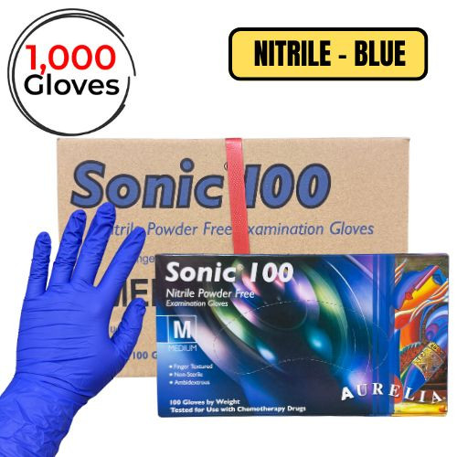 nitrile, glove, powder free, blue, aurelia, Sonic