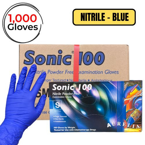 nitrile, glove, powder free, blue, aurelia, Sonic