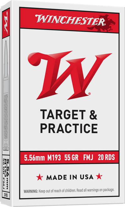 Winchester WM193K 5.56mm NATO, 55GR ,FMJ, 20RD Per Box, 020892201880
