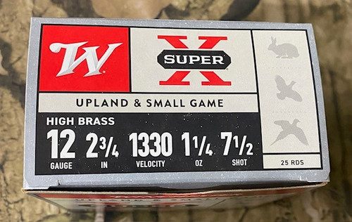 Winchester Super-X High Brass Upland 12GA, 2 3/4", 1 1/4oz ,1330FPS, #7.5, 25RD ,020892000193