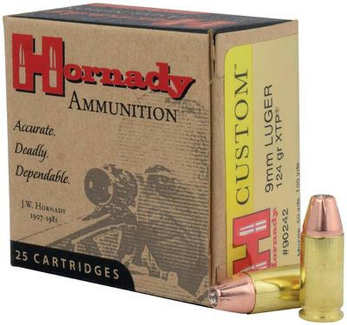 Hornady 90242 Custom 9mm Luger 124GR, XTP 25RD Per Box 090255902426