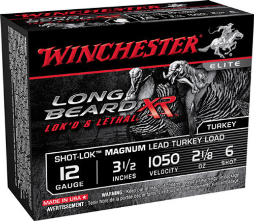 Winchester STLB12LM6 Long Beard XR 12GA Shot-Lok, 3 1/2", 1050FPD, 2 1/8oz,#6 10RD Per Box 020892022973