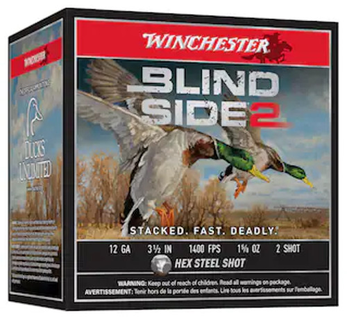 Winchester XBS12L2 12GA Blind Side Steel,3 1/2", 1 5/8oz, 1400FPS, #2, 25RD Per Box
