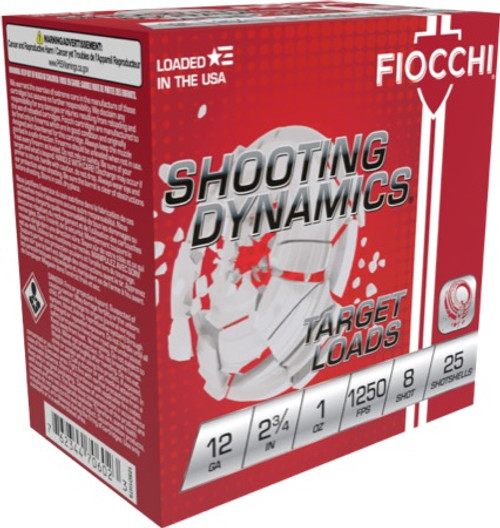 Fiocchi 12SD1X8 12GA Shooting Dynamics, 2 3/4", 1oz, 1250FPS, #8, 25RD Per Box  762344711362