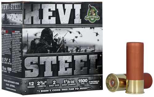 Hevi Shot HS61222 12GA Steel, 2 3/4", 1 1/8oz, 1500FPS, #2, 25RD Per Box  816383612224