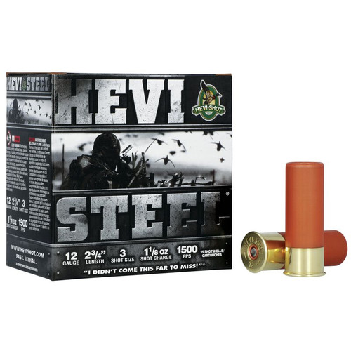 Hevi Shot HS61223 12GA Steel, 2 3/4", 1 1/8oz, 1500FPS, #3, 25RD Per Box  816383612231