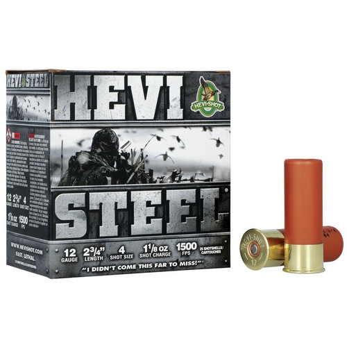 Hevi Shot HS61224 12GA Steel, 2 3/4", 1 1/8oz, 1500FPS, #4, 25RD Per Box  816383612248