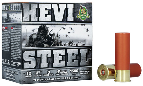 Hevi Shot 12GA Hevi Steel, 3", 1 1/4oz, 1500FPS, #3, 25RD Per Box  816383600030