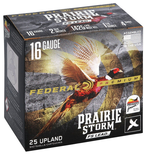 Federal PFX164FS 4 Prairie Storm Premium 16GA, 2 3/4", 1 1/8oz, 1425 FPS, #4, 604544645255