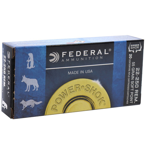 Federal 22250A 22-250 REM, Power Shok, 55GR, Soft Point, 20RD Per Box, 029465088231