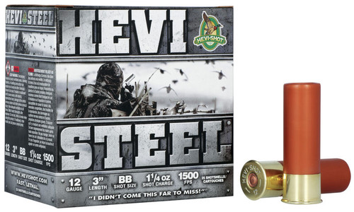 Hevi Shot HS60088 12GA Hevi Steel , 3", 1 1/4oz, BB, 1500FPS, 25RD Per Box, 816383600887