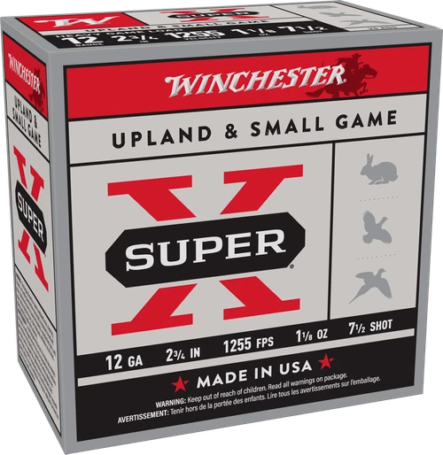 Winchester XU12H7 Super-X Upland Heavy Game 12GA, 2 3/4", 1 1/8oz, 1255FPS, #7.5, 25RD Per Box, 020892013193