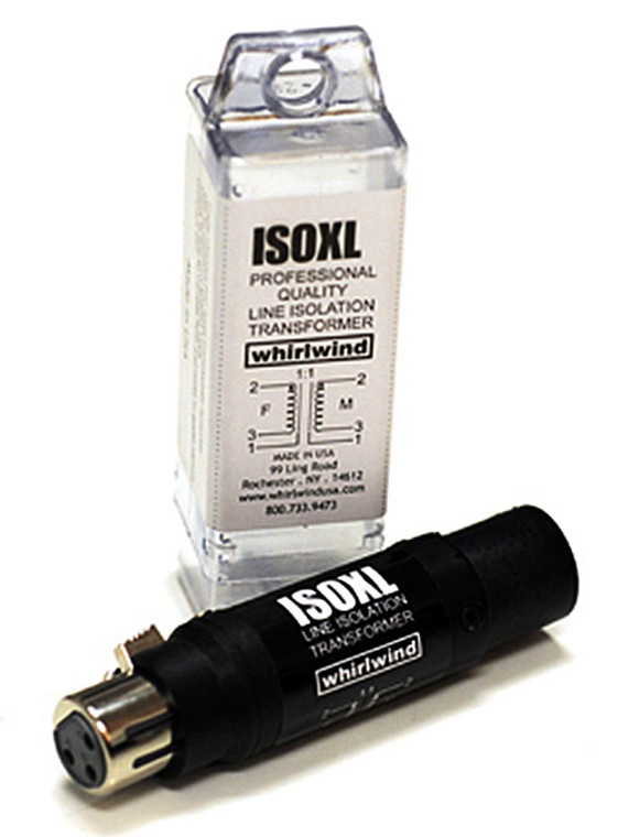 Whirlwind ISOXL - This is a professional quality compact transformer in an XLR male/female tube for quick fix line isolation. The shield is lifted from input to output.