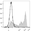 C57BL/6 murine bone marrow cells are stained with AF488 Anti-Mouse Ly-6G/Ly-6C (Gr-1) Antibody[Used at .2 μg/1<sup>6</sup> cells dilution](filled gray histogram). Unstained bone marrow cells (empty black histogram) are used as control.