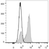 Human peripheral blood lymphocytes are stained with FITC Anti-Human CD27 Antibody(filled gray histogram). Unstained lymphocytes (empty black histogram) are used as control.