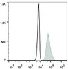 Intracellular staining of the Jurkat cell line with FITC Anti-Human CD17a/LAMP-1 Antibody(filled gray histogram) or Mouse IgG1 Isotype Control FITC(empty black histogram).