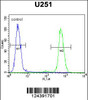 Flow cytometric analysis of U251 cells (right histogram) compared to a negative control cell (left histogram) .FITC-conjugated goat-anti-rabbit secondary antibodies were used for the analysis.