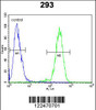 Flow cytometric analysis of 293 cells (right histogram) compared to a negative control cell (left histogram) .FITC-conjugated goat-anti-rabbit secondary antibodies were used for the analysis.