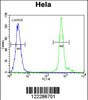 Flow cytometric analysis of Hela cells (right histogram) compared to a negative control cell (left histogram) .FITC-conjugated goat-anti-rabbit secondary antibodies were used for the analysis.