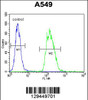 Flow cytometric analysis of A549 cells (right histogram) compared to a negative control cell (left histogram) .FITC-conjugated goat-anti-rabbit secondary antibodies were used for the analysis.