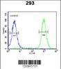 Flow cytometric analysis of 293 cells (right histogram) compared to a negative control cell (left histogram) .FITC-conjugated goat-anti-rabbit secondary antibodies were used for the analysis.