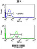 Flow cytometry analysis of 293 cells (bottom histogram) compared to a negative control cell (top histogram) .FITC-conjugated goat-anti-rabbit secondary antibodies were used for the analysis.