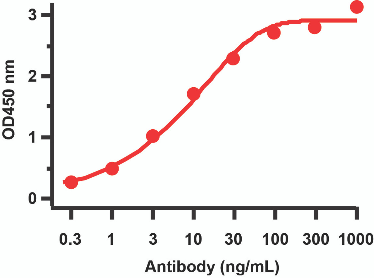 Figure 2 ELISA Validation 
Antibodies: SARS-CoV-2 (COVID-19) ORF8 Antibody, 9289. A direct ELISA was performed using SARS-CoV-2 ORF8 immunogen peptide (9289P) ) as coating antigen and the anti-SARS-CoV-2 (COVID-19) ORF8 antibody as the capture antibody. Secondary: Goat anti-rabbit IgG HRP conjugate at 1:20000 dilution. Detection range is from 0.3 ng/mL to 1000 ng/mL