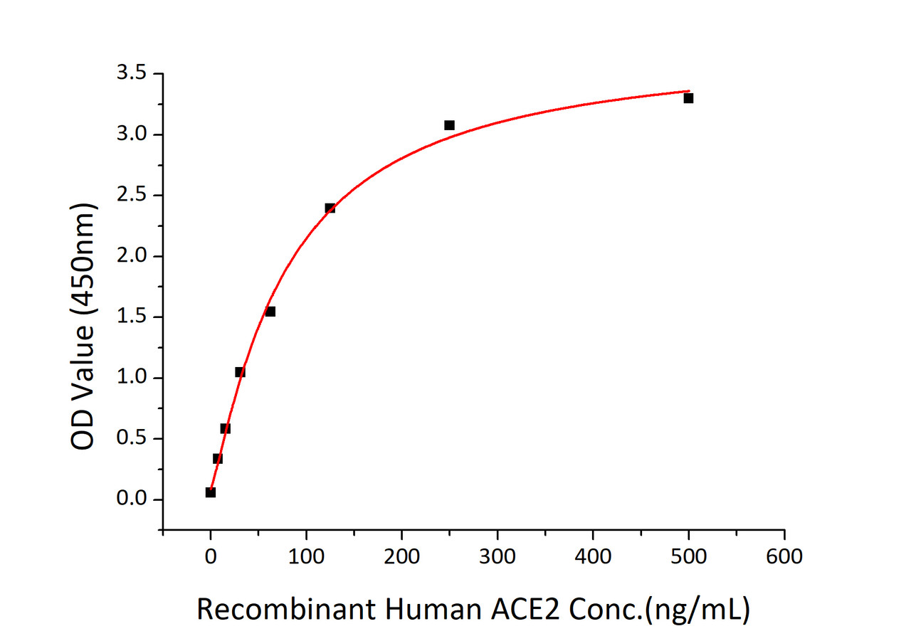 Immobilized SARS-CoV-2 (COVID-19) spike RBD recombinant protein at 2;g/mL (100 ;L/well) can bind recombinant human ACE2 with a linear range of 8-80 ng/mL.