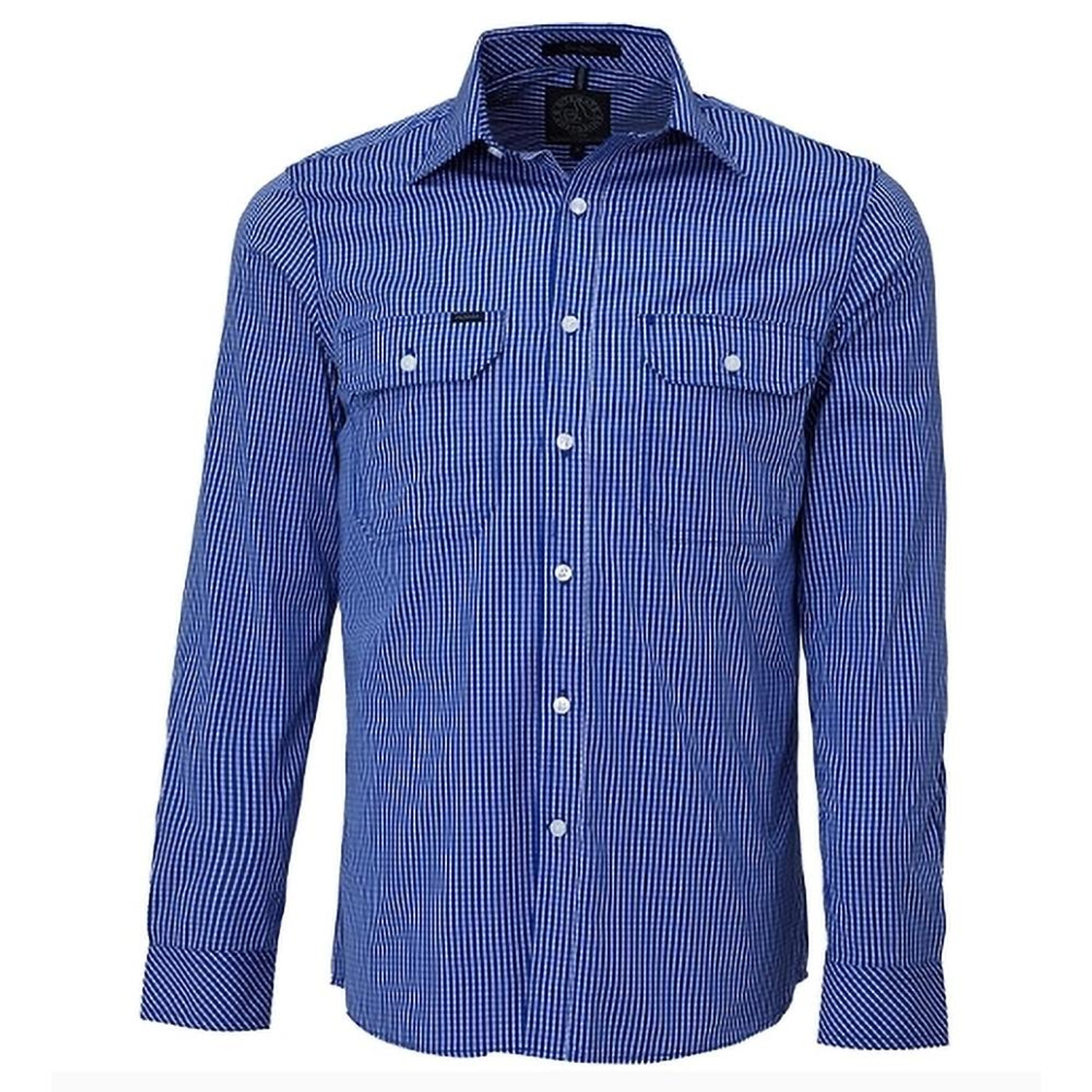 Ritemate RMPC009 Mens Long Sleeve Double Pocket Shirt in Royal Blue/White Check Bulk Deal, Buy 4 for dollar64.95 Each