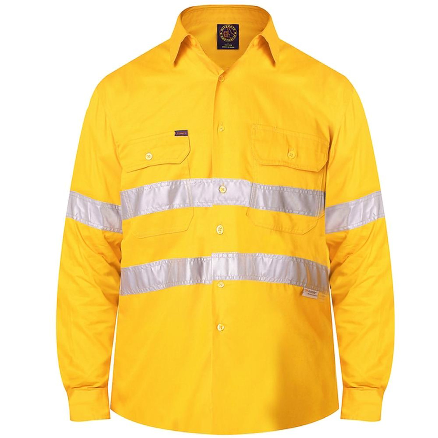 Ritemate RM1040R Mens Open Front Long Sleeve Shirt with Reflective Tape in Yellow/Navy Bulk Buy Deal, Buy 4 or more RM1040R or RM104CFR Shirts for dollar54.95 Each