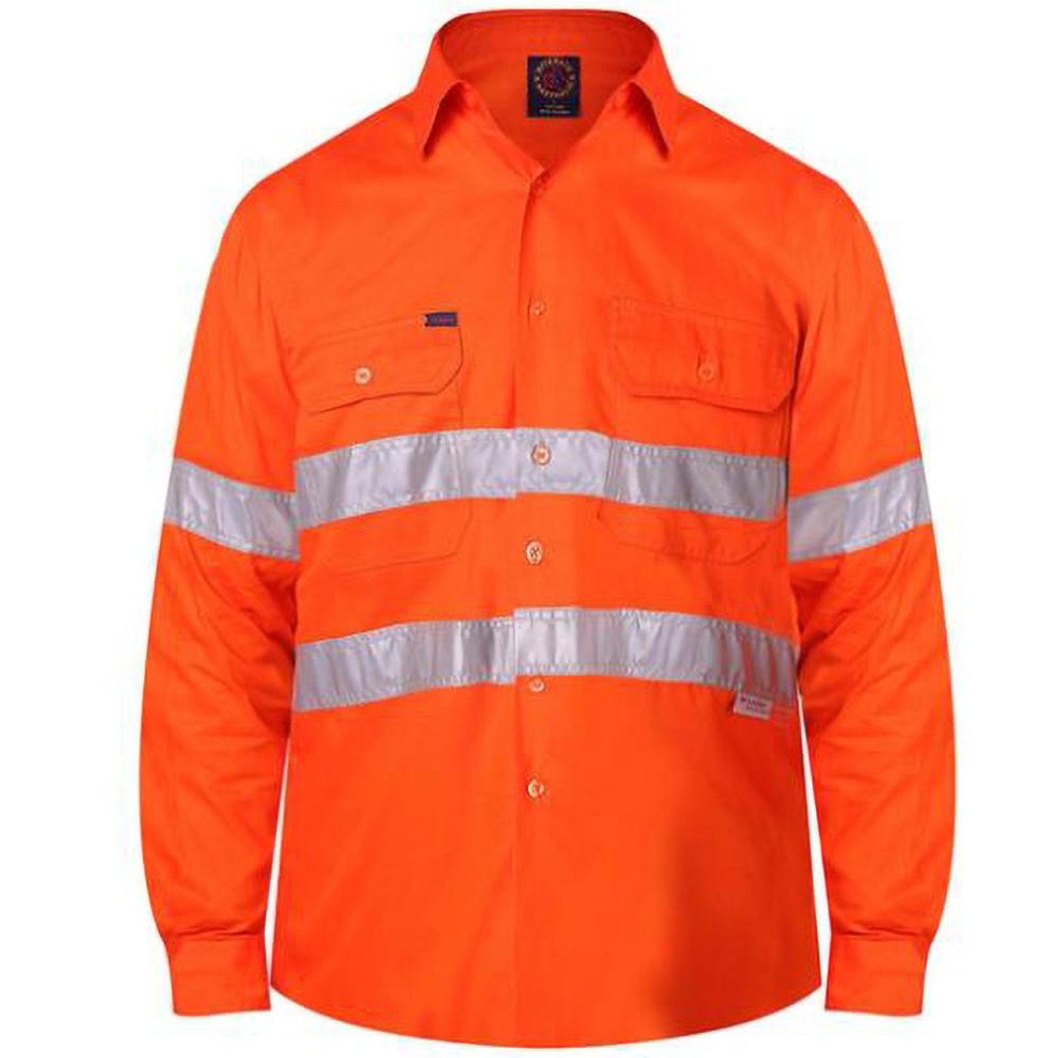 Ritemate RM1040R Mens Open Front Long Sleeve Shirt with Reflective Tape in Orange/Navy Bulk Buy Deal, Buy 4 or more RM1040R or RM104CFR Shirts for dollar54.95 Each