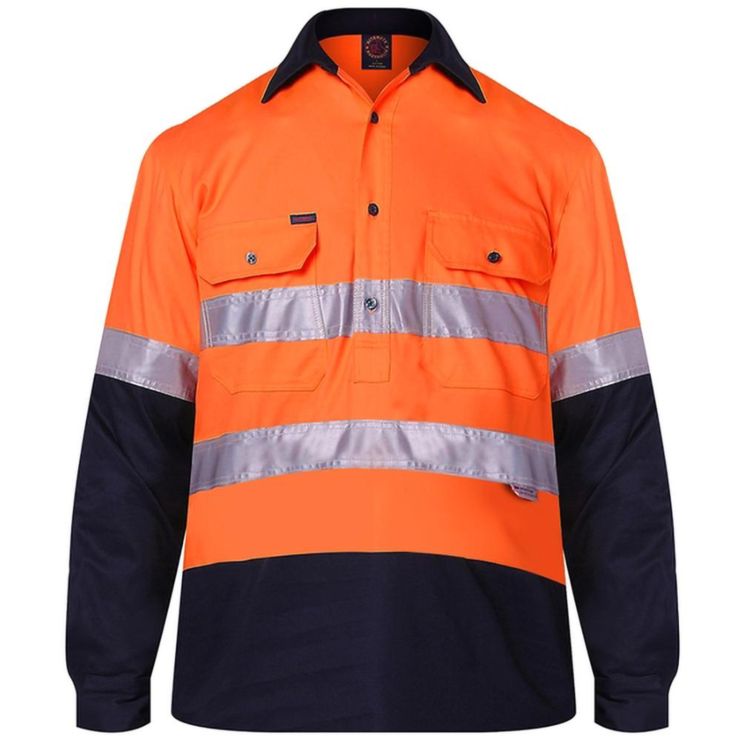 Ritemate RM105CFR Mens Closed Front 2 Tone with Reflective Tape Shirt in Orange/Navy Bulk Deal, Buy 4 or more RM105CFR Shirts for dollar64.95 Each