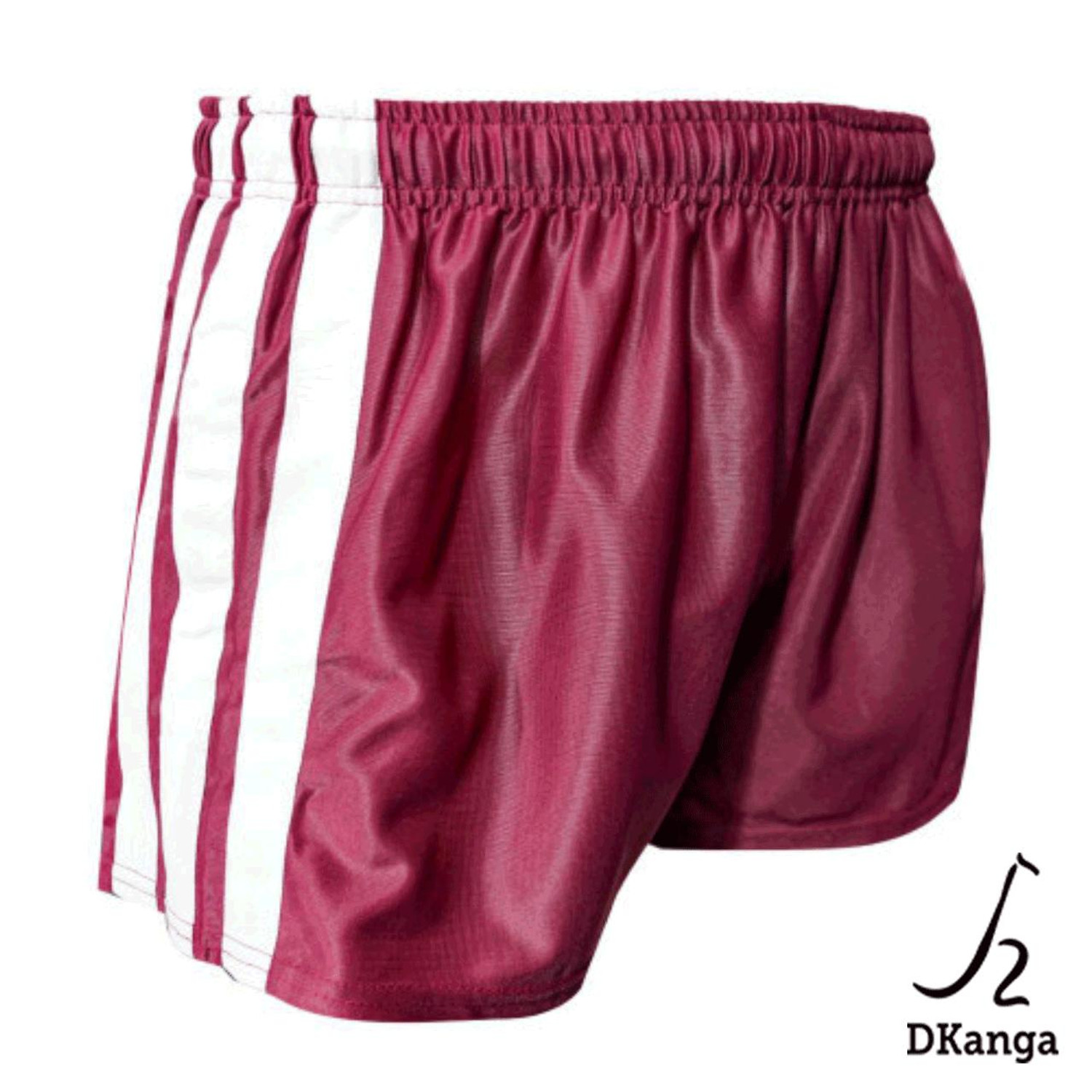 DKanga KMFS5001 Footy Shorts in Maroon/White Buy 6 for dollar29.95 Each